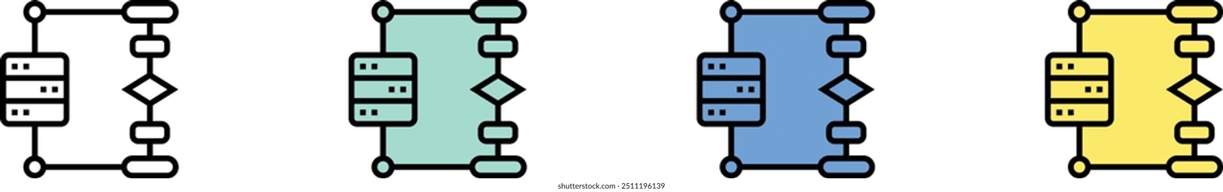 ícone do processo. Contorno, Design de estilo verde, azul e amarelo isolado no plano de fundo branco
