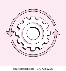 Prozesssymbol mit rotierendem Zahnrad und kreisförmigen Pfeilen - Ideal für Workflow, Automatisierung und Systementwicklung