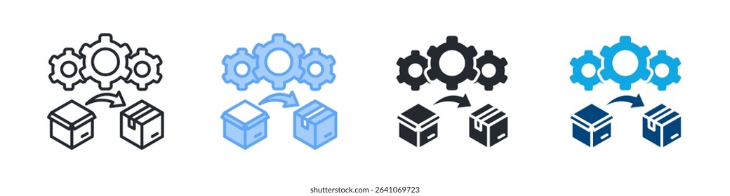 Process Icon Set Multiple Style. Design In Outline, Blue, Glyph, Dualtone