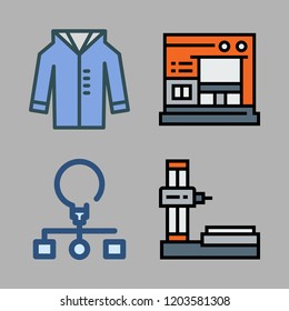 process icon set. vector set about industrial robot, workflow and coat icons set.