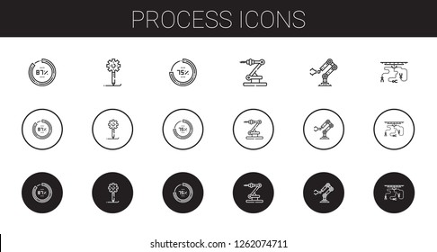 process icons set. Collection of process with percentage, creative process, industrial robot. Editable and scalable process icons.