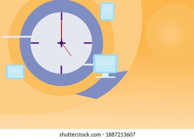 Process illustration Business idea. Notebook computer clock
