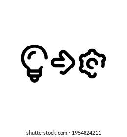 Proceso de implementación, icono comercial. Icono negro sobre fondo blanco
