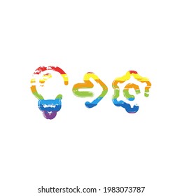 Process of implementation, business icon. Drawing sign with LGBT style, seven colors of rainbow (red, orange, yellow, green, blue, indigo, violet