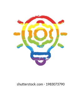 Process of implementation, business icon. Drawing sign with LGBT style, seven colors of rainbow (red, orange, yellow, green, blue, indigo, violet