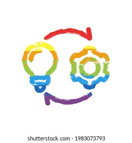 Process of implementation, business icon. Drawing sign with LGBT style, seven colors of rainbow (red, orange, yellow, green, blue, indigo, violet