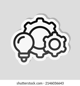 Process of implementation, business icon. Linear sticker, white border and simple shadow on gray background