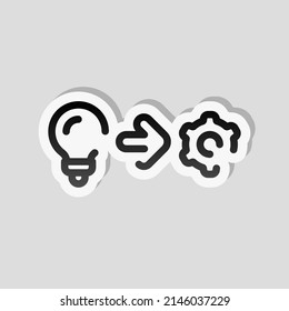 Process of implementation, business icon. Linear sticker, white border and simple shadow on gray background