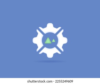 Process improvement, maintenance and system updates, development progress. icon or symbol of a gear and an arrow upwards. 3d concept design. vector elements