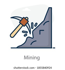 El proceso o la industria de obtener carbón u otros minerales de una mina, un icono editable de la minería 