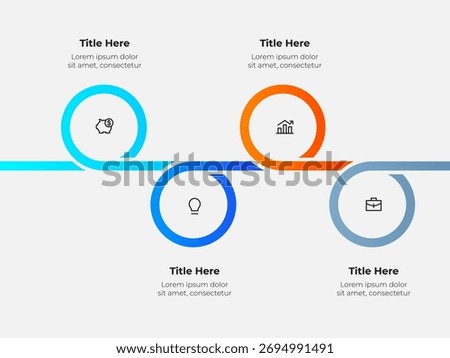Process Infographic with 4 Steps. Curved Line Circles Diagram for Business Planning, Financial Growth, and Teamwork Visualization