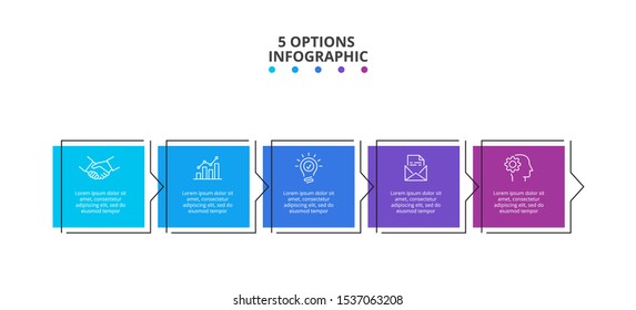 Process infographic with 5 rectangles. Creative concept of five steps progress. Template for illustration business step options.