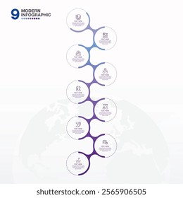 Process infographic with 9 steps, process or options, process chart.
