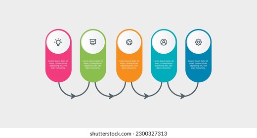 Process infographic design with 5 pillars with icon and description in horizontal format
