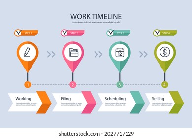 Process infographic design template. Timeline, step plan business strategy. Organization workflow sequence. Finance report presentation. Statistics productivity infochart. Vector illustration.