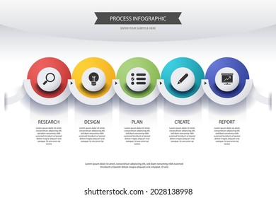 Process infographic design template. Timeline, step plan business strategy. Organization workflow sequence. Finance report presentation. Statistics productivity infochart. Vector illustration.