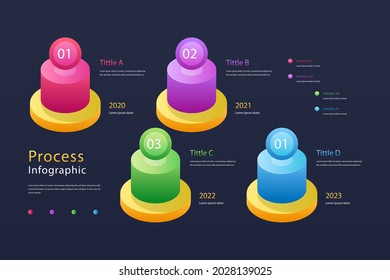 Process infographic design template. Timeline, step plan business strategy. Organization workflow sequence. Finance report presentation. Statistics productivity infochart. Vector illustration.