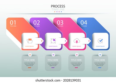 Process infographic design template. Timeline, step plan business strategy. Organization workflow sequence. Finance report presentation. Statistics productivity infochart. Vector illustration.