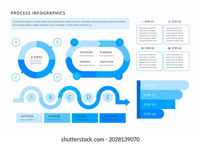 Process infographic design template. Timeline, step plan business strategy. Organization workflow sequence. Finance report presentation. Statistics productivity infochart. Vector illustration.