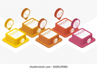 Verarbeiten Sie Infografik-Design-Vorlage. Zeitplan, Step-Plan Business-Strategie. Workflow-Sequenz der Organisation. Präsentation des Finanzberichts. Produktivitätsdaten der Statistik. Vektorgrafik.