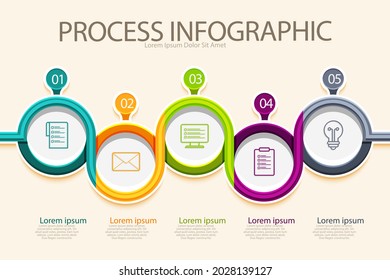 Process infographic design template. Timeline, step plan business strategy. Organization workflow sequence. Finance report presentation. Statistics productivity infochart. Vector illustration.