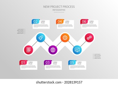 Process infographic design template. Timeline, step plan business strategy. Organization workflow sequence. Finance report presentation. Statistics productivity infochart. Vector illustration.