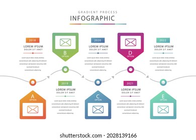 Verarbeiten Sie Infografik-Design-Vorlage. Zeitplan, Step-Plan Business-Strategie. Workflow-Sequenz der Organisation. Präsentation des Finanzberichts. Produktivitätsdaten der Statistik. Vektorgrafik.