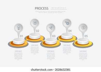 Process infographic design template. Timeline, step plan business strategy. Organization workflow sequence. Finance report presentation. Statistics productivity infochart. Vector illustration.