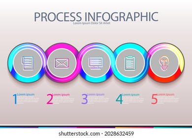 Process infographic design template. Timeline, step plan business strategy. Organization workflow sequence. Finance report presentation. Statistics productivity infochart. Vector illustration.