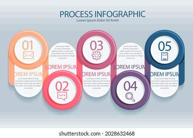 Process infographic design template. Timeline, step plan business strategy. Organization workflow sequence. Finance report presentation. Statistics productivity infochart. Vector illustration.