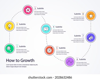Verarbeiten Sie Infografik-Design-Vorlage. Zeitplan, Step-Plan Business-Strategie. Workflow-Sequenz der Organisation. Präsentation des Finanzberichts. Produktivitätsdaten der Statistik. Vektorgrafik.
