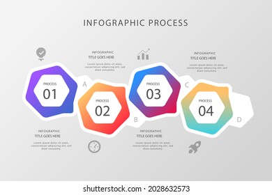Process infographic design template. Timeline, step plan business strategy. Organization workflow sequence. Finance report presentation. Statistics productivity infochart. Vector illustration.