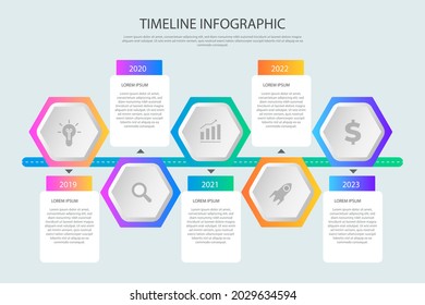 Plantilla de diseño de infografía de procesos. Línea de tiempo, estrategia de negocio de plan de pasos. Secuencia de flujo de trabajo de organización. Presentación del informe financiero. Gráfico informativo de productividad de las estadísticas. Ilustración vectorial.