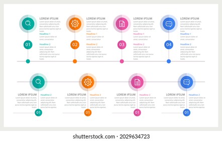 Plantilla de diseño de infografía de procesos. Línea de tiempo, estrategia de negocio de plan de pasos. Secuencia de flujo de trabajo de organización. Presentación del informe financiero. Gráfico informativo de productividad de las estadísticas. Ilustración vectorial.