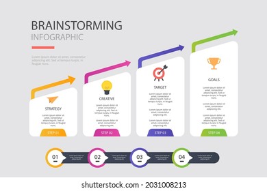 Plantilla de diseño de infografía de procesos. Línea de tiempo, estrategia de negocio de plan de pasos. Secuencia de flujo de trabajo de organización. Presentación del informe financiero. Gráfico informativo de productividad de las estadísticas. Ilustración vectorial.