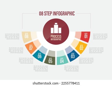 process infographic, step infographic, half pie chart Elements with 10, 9, 8, 7, 6, 5, 4, 3, 2, options. business infographics concept.