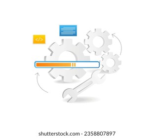 Process loading maintenance system flat isometric illustration