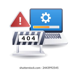Process of loading repair error code 404, flat isometric 3d illustration