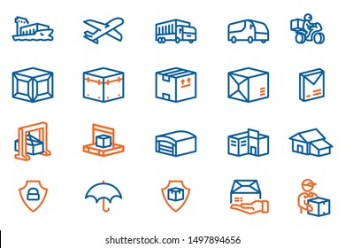 The process Long distance goods delivery to the customer's house.shipping logistics icon concept in hexagon outline style.