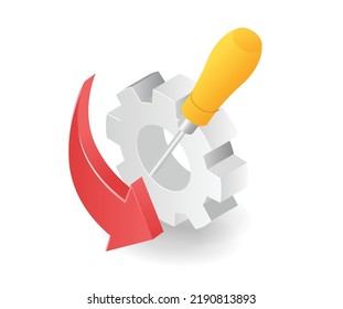 Process maintenance repair symbol in isometric and flat illustration