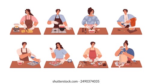 Process Making natural handmade soap. Vector illustration of a set of characters involved in the production and packaging of soap. Flat cartoon illustration on isolated background.