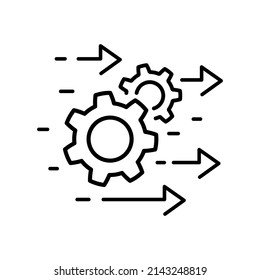 Process management icon. Agile process line icon. Optimization operation. Transmission gear wheel with arrow. strategy industry, Development concept. technology, engine symbol. Vector illustration