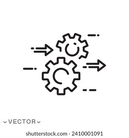 process management icon, improving strategy industry, optimization operations , transmission gears, thin line symbol isolated on white background, editable stroke eps 10 vector illustration 