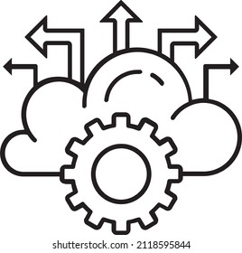 Process management icon, optimization operation, fix strategy industry, transmission gear wheel, cloud, arrows