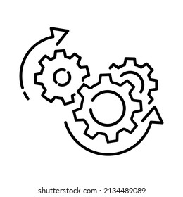 Process management icon, optimization operation, fix strategy industry, transmission gear wheel, thin line web symbol on white background - editable stroke vector illustration.