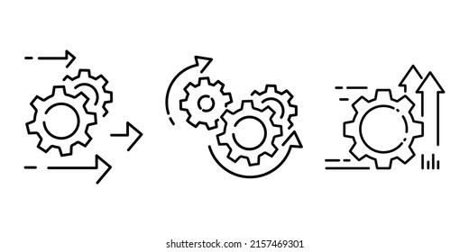 Process management icon, optimization operation, fix strategy industry, transmission gear wheel, thin line web symbol on white background - editable stroke vector illustration.