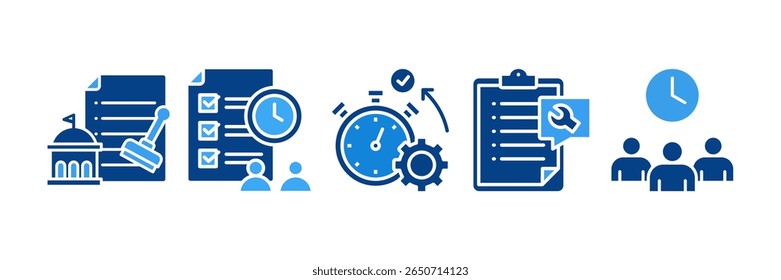 Process Management Icon Set Multiple Style Collection, Containing design Bureaucracy, Planning And Organizing, Efficiency, Repair Checklist, Team Efficiency