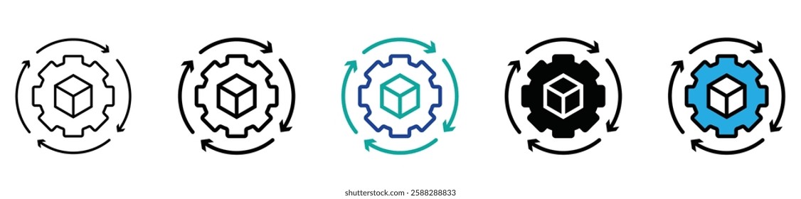 Process management icon set. Optimization operation. Transmission gear wheel with arrow Agile process thin line icons in flat style Technology sign, engine symbol isolated on white Vector illustration