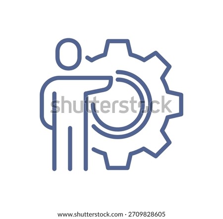 Process management icon showing a person coordinating workflow, productivity optimization, operational improvement, system control, team efficiency flat vector illustration.