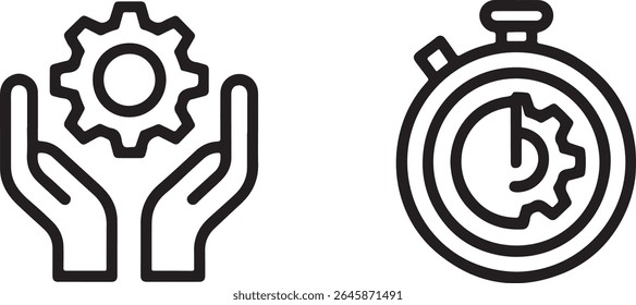 Process Management and Time Efficiency Conceptual Illustration Icons of Cogwheel on Hand and Stopwatch with Cogwheel Inside